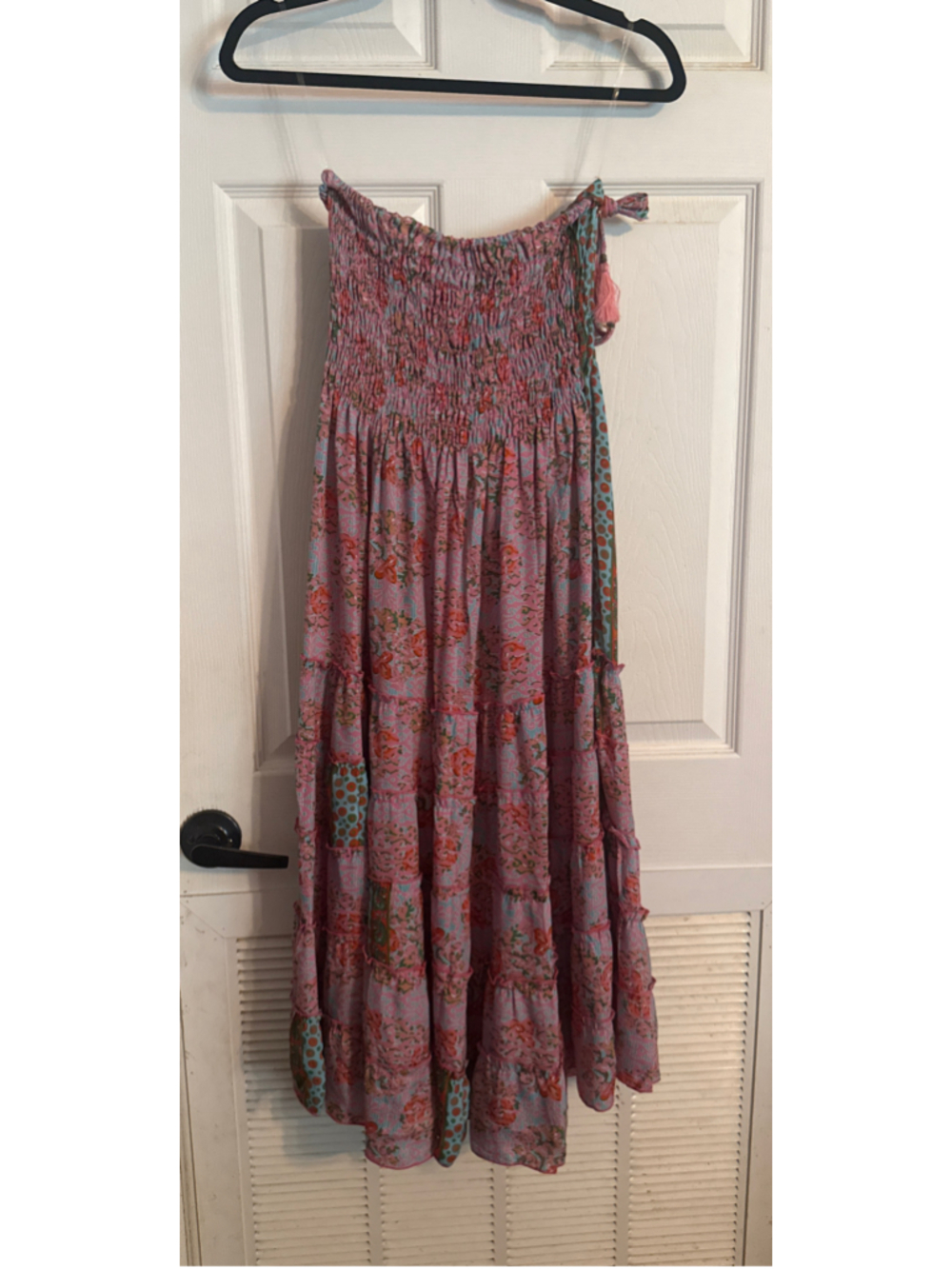 Karma Highway Maxi Skirt Size OS Pink Blue Floral Tiered - Picture 2 of 6